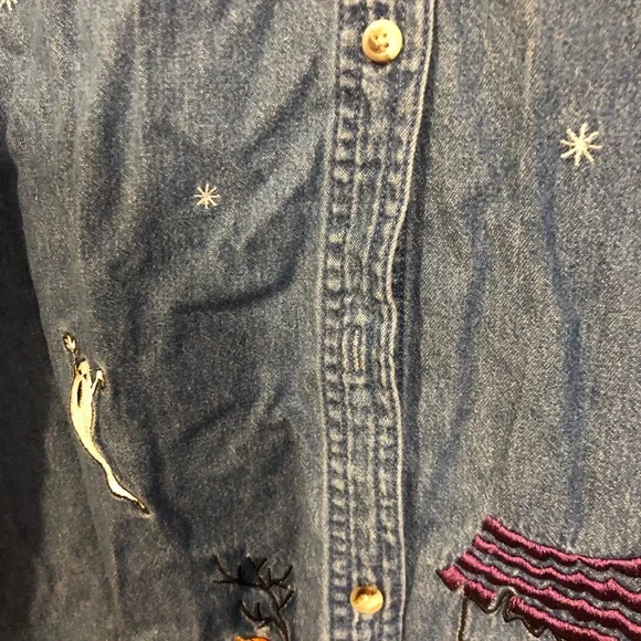 Holiday Editions Halloween Denim Button Down Shirt - Picture 3 of 6